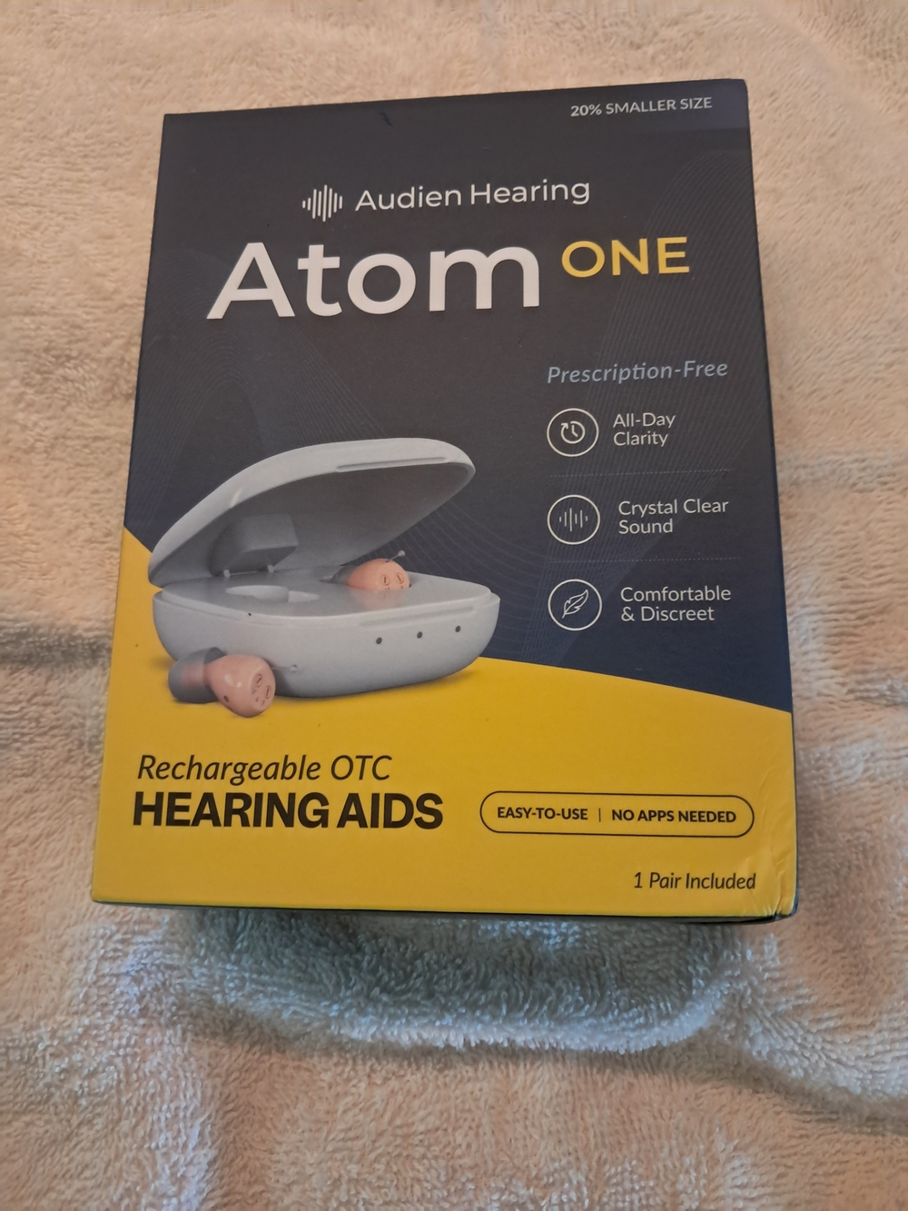 Audien Hearing Atom ONE Rechargeable OTC Hearing Aids - White & Peach
